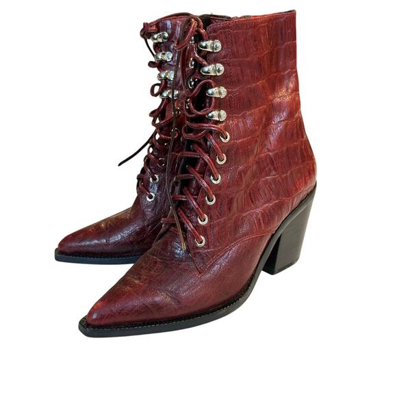 Jeffrey Campbell Red Leather Desperado Lace Up Boots Size 5.5 - Picture 3 of 16